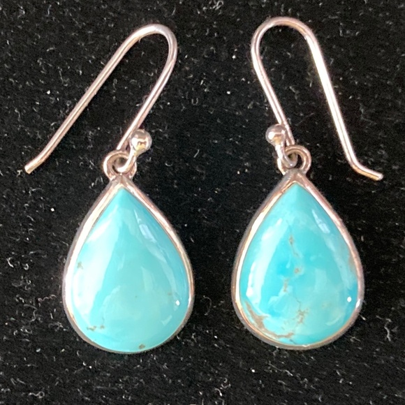 Sterling Silver Pear Shaped Turquoise Dangle Earrings/Pierced Ears/NEW!!! - Picture 1 of 5